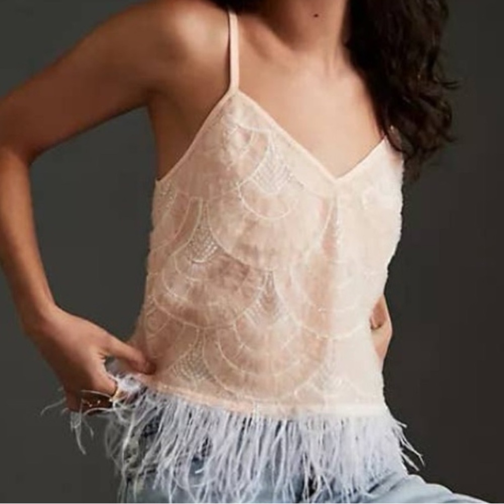 Anthropologie sequin and feather going out top NWT